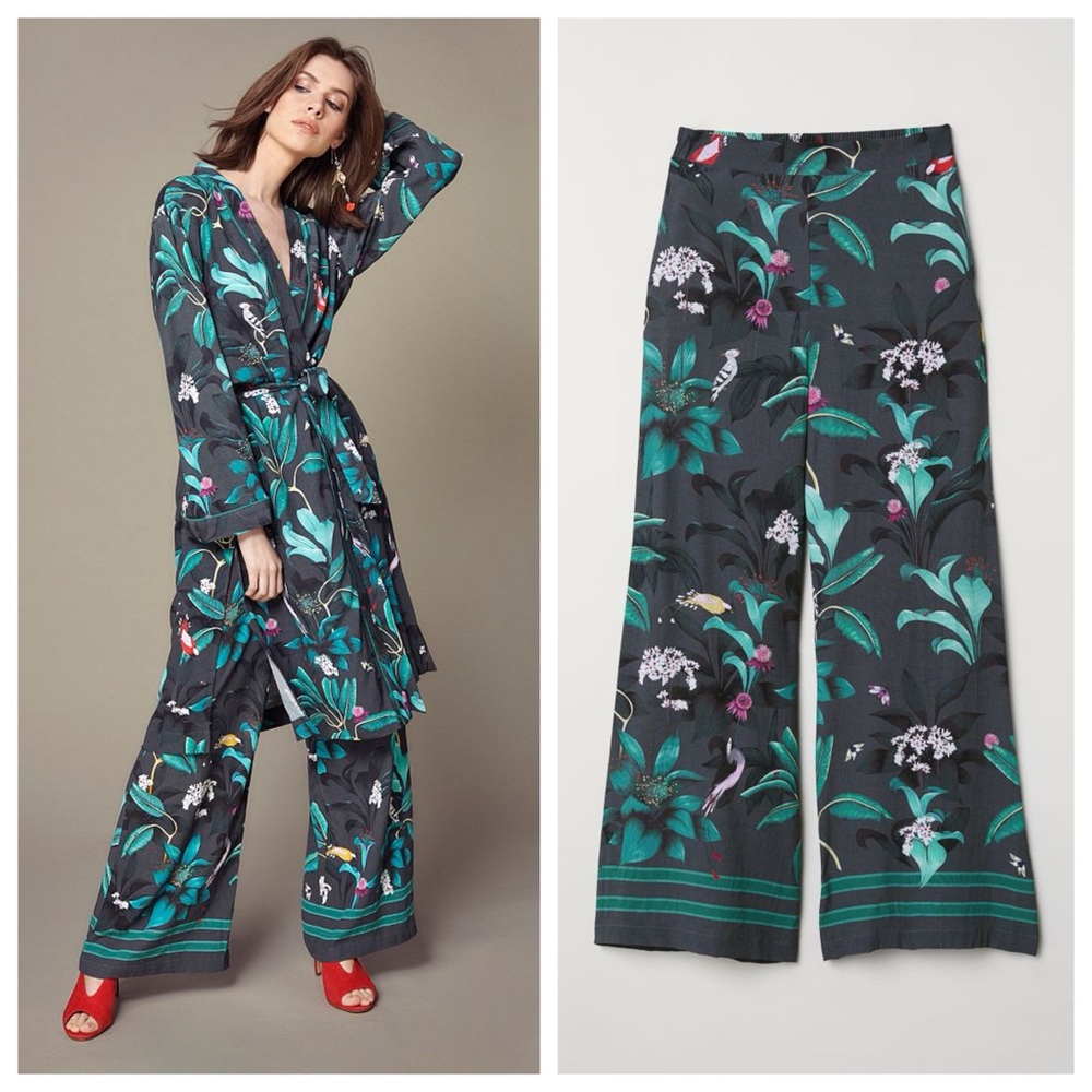 ANNA GLOVER x H&M Floral Wide Leg Print Pants | Size US 8 EUR 38